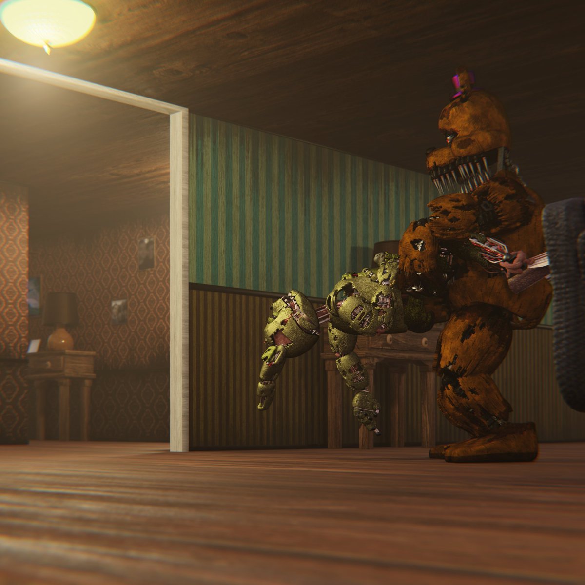 Maulclaw's tweet photo. Springtrap's having a rough night, it seems!

Raffle for @roberta_95f! Model edits by @imabruhmoment9!

#blender #b3d #furry #animatronic #dbd #fnaf #fnaf3 #fnafrule34 #fnafnsfw #springtrap #fredbear #NSFW https://t.co/rnJStAopIj