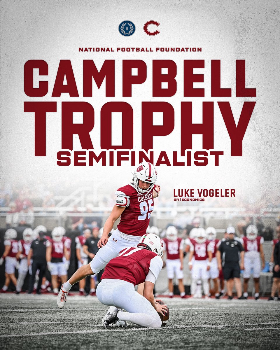 ColgateFB's tweet photo. Excellence on the field and in the classroom 📊

Luke Vogeler has been named a semifinalist for the @NFFNetwork William V. Campbell Trophy, presented to the nation’s top football scholar-athlete. 

#GoGate | @luke_vogeler https://t.co/ucN9hw9cHm