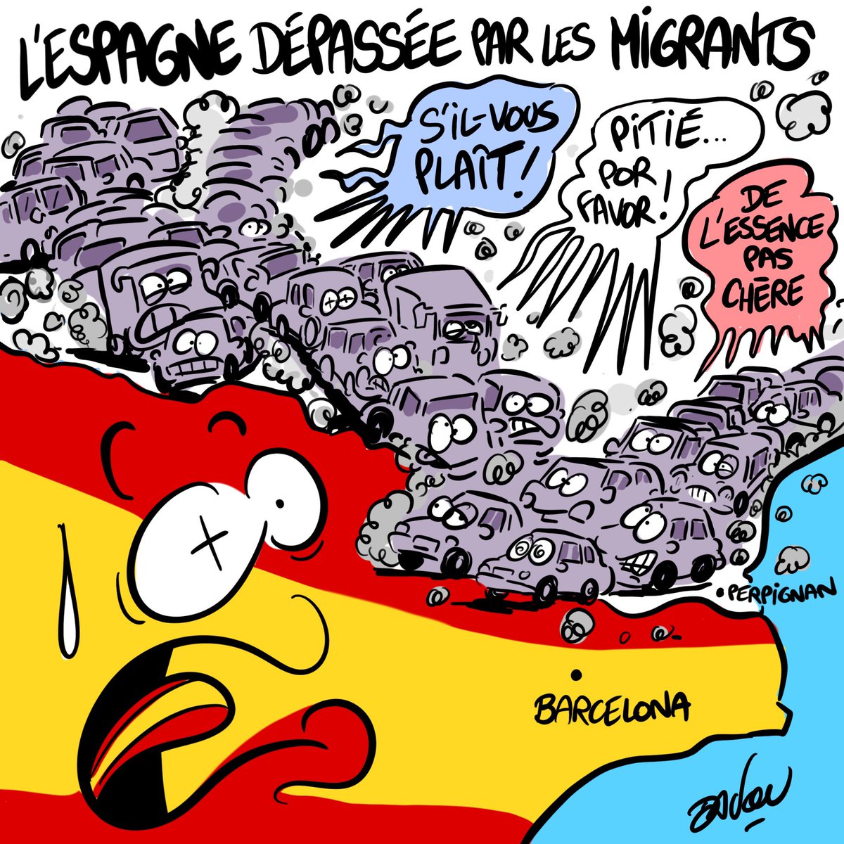 dadoubd's tweet photo. ACTU EUROPE
L’Espagne dépassée par les migrants 

https://t.co/u1ZHbhKMsO

#espana #ceuta #carburant #francais #crise #essence #voiture #francaise #macron #dessin https://t.co/jwr9AI6sHO