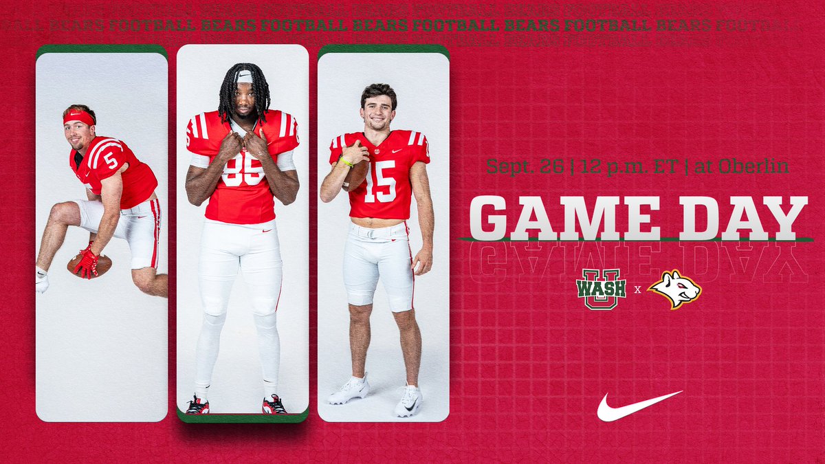 WASHUBears's tweet photo. GAME DAY!

#19/20 @washufootball at Oberlin
📍Oberlin, Ohio
🕛12 p.m. ET
📊https://t.co/XhO2wUDirc
📺https://t.co/TMHiQCmY0F

#Compete https://t.co/rZHzMQ6jRl