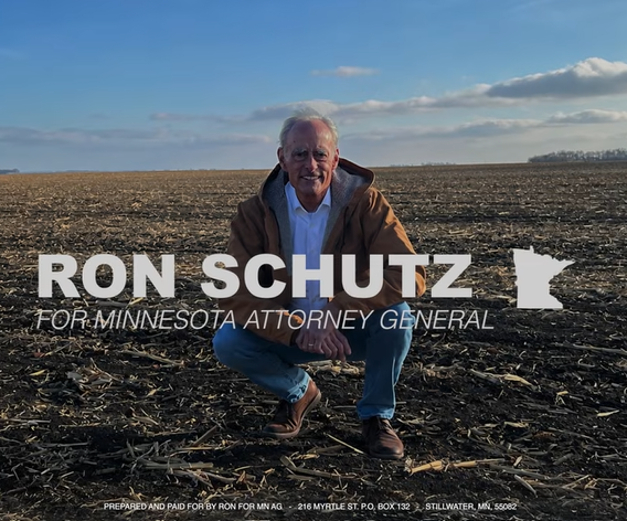 LukeSprinkel's tweet photo. NEW: Ron Schutz, the Republican nominee for Minnesota attorney general, has just unveiled a new 30-second digital ad for his campaign.

The ad contains no mention of fraud that has occurred in Minnesota and does not mention Shutz's opponent, DFL Attorney General Keith Ellison.

Instead, the ad is mostly biographical, mentioning Schutz's alma mater, military service, work history, and personal interests.

The full ad is below.