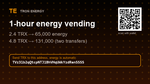 Alenezchn's tweet photo. Still paying TRON fees the default way? ▶
2.4 TRX → 65,000 energy · Energy arrives within a minute of your TRX

Address : TVz31b2qQtcpNTJ1BhVHqUWkYzdRenSSSS

Energy is delegated automatically ⌛
#cryptotwitter #TRON https://t.co/JOmj9dzHZ8