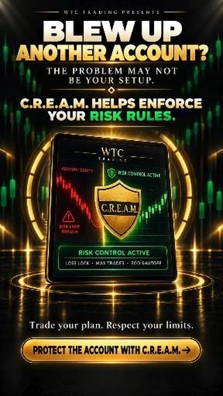 WuTangClam36's tweet photo. Blew up another account?

The problem may not be your setup.

You may know how to identify an entry. You may even know where price is likely headed. But one oversized position, one revenge trade, or one refusal to stop can erase all of it.

C.R.E.A.M. helps enforce the risk rules you already know you should be following—with tools including loss locks, maximum-trade limits, profit targets, and end-of-day shutdowns.

Because finding the trade is only part of the job.

Protecting the account is what keeps you in the game.

🛡️ Protect the account with C.R.E.A.M.
🔗 Learn more through the link in bio.

Trading involves risk. Educational purposes only.

#RiskManagement #TradingDiscipline #FuturesTrading #DayTrading #TradingPsychology