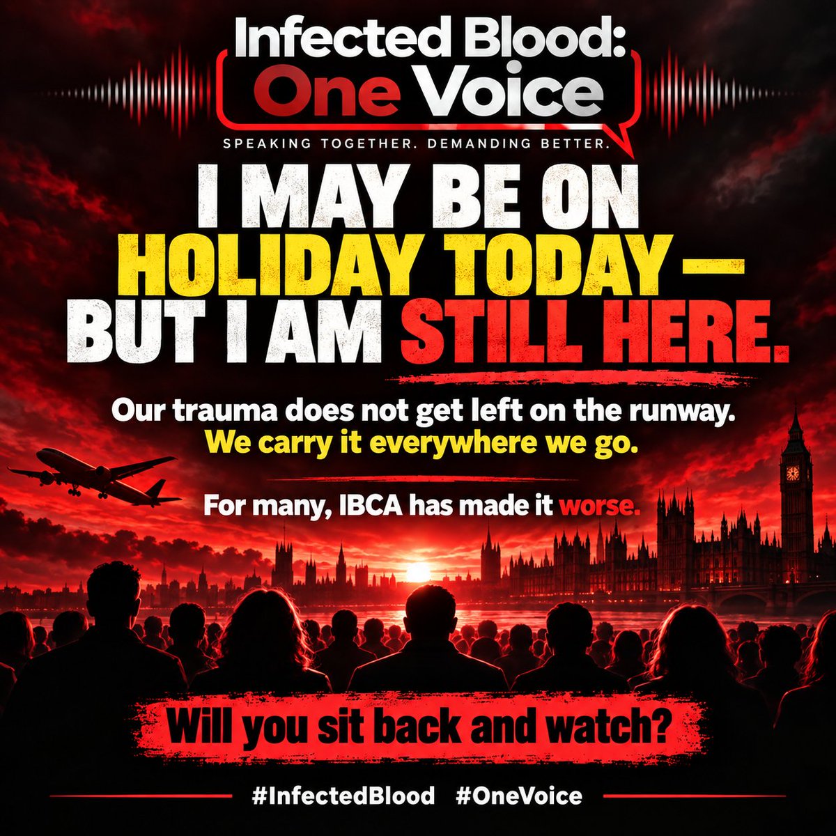 ibvoiceone's tweet photo. I may be on holiday today — but I am still here, still pressing the issues being left unanswered.

The government may get to switch off.
IBCA may get to step away from the emails, the questions and the damage being done.
We do not.

Our trauma does not get left on the runway.
We carry it everywhere we go.
Into our homes.
Into our work.
Into our sleep.
Into every day we are still waiting for answers.

And for many, this process has not eased that trauma — it has made it worse.
So while I may be away, I am not silent.
And I am not stepping back from the truth.
Will you sit back and watch — or will you stand with us and keep pressing for answers?
@andyburnham did you enjoy new York? could you maybe ask ibca why aren't estates paid yet why are young people receive priority over the elderly still waiting 
#InfectedBlood #OneVoice #Trauma #Justice #Transparency