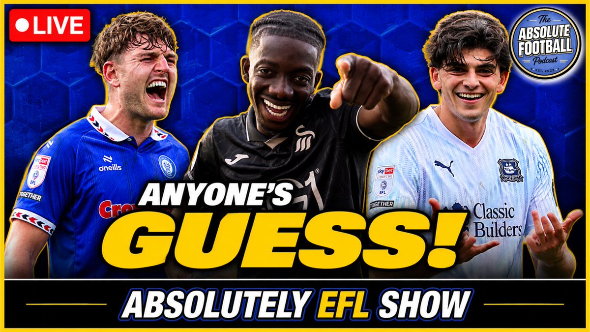 absoluteballpod's tweet photo. ⚽ ABSOLUTELY EFL SHOW 🔴
Thursday 8:30pm LIVE with all the big talking points from across the EFL!

🏆 Championship
⚽ League One
🔥 League Two

💬 Join us LIVE and get involved with @SamAbsoluteFBL @turfmoorhouse @Dhriti_HGT & @_morgan_bruce 

📺 Watch on YouTube 👇
https://t.co/DdiSNaXwID
#EFL #Championship #LeagueOne #LeagueTwo