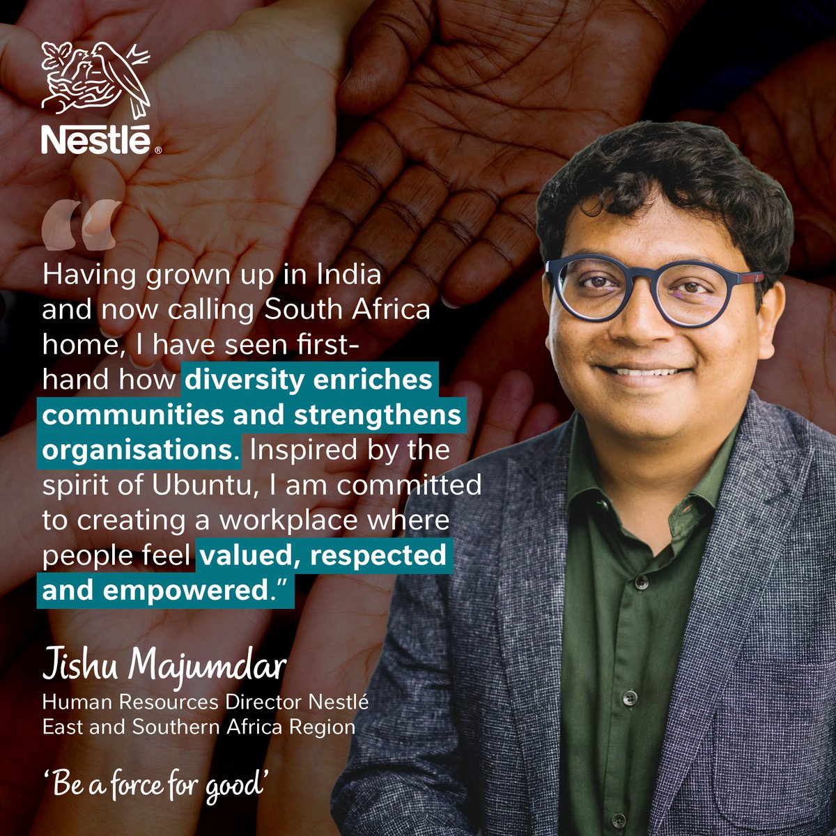 NestleESAR's tweet photo. The best leaders carry their heritage into how they lead. Jishu Majumdar, HR Director #NestléESAR, brings Ubuntu into building inclusive culture across the region. Different journeys. One shared sense of belonging. 🌍 His approach: 🔗 https://t.co/XzaYk9CeQL #BeAForceForGood https://t.co/SAujHChMoQ