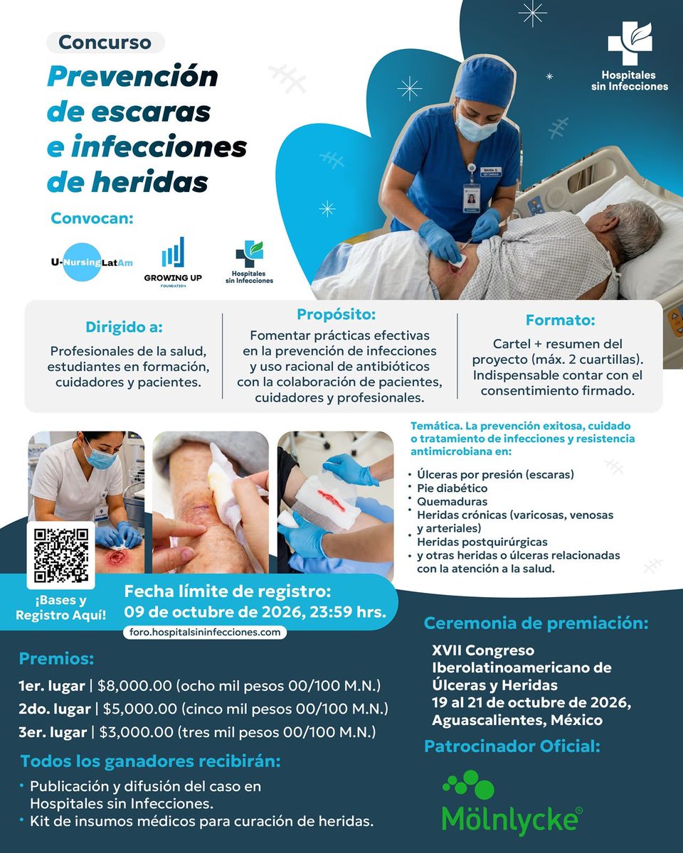 hsininfecciones's tweet photo. 🗣️ Convocatoria a concurso:
Queremos reconocer, documentar y promover las mejores prácticas en la prevención de infecciones y el uso racional de antibióticos en heridas. 
Bases y registro aquí: https://t.co/MqKAUKVwhc
Necesitamos tu talento y experiencia. ¡Participa!
@molnlyckehc https://t.co/ZI8rRyBfdZ
