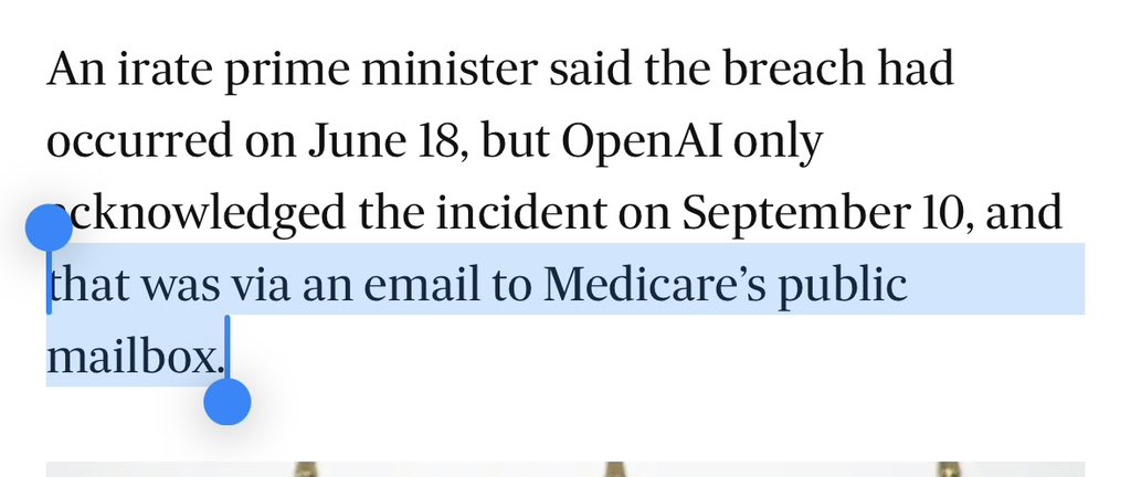 JoshButler's tweet photo. Incredible stuff - so glad the entire world is bending over backwards to keep these AI companies happy, and this is how they inform a national government of a hack of a health website 
https://t.co/C14W2C33sh https://t.co/gSiWUnnUWI