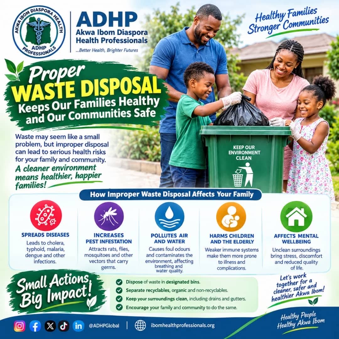 ADHPGlobal's tweet photo. Ever thought about waste disposal and how something as 'common' as that can affect a family or individual?
Endeavor to keep your environment clean at all times.

#adhp #givingbacktothecommunity #CommunityEducation #Akwalbom https://t.co/ByGHePEOe0