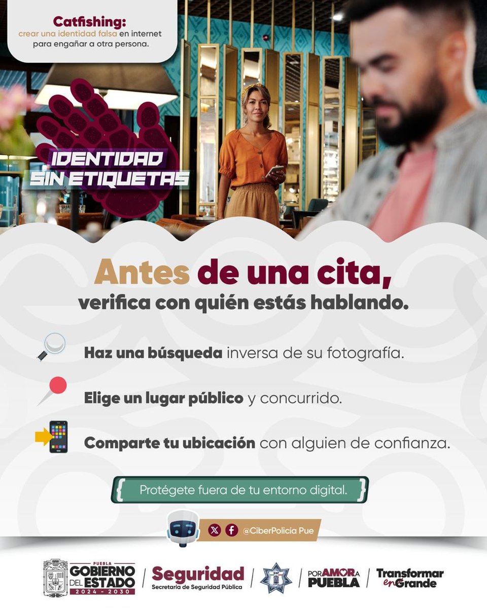 migrantepoblano's tweet photo. Ante una amenaza digital, conserva la calma y protege tu información.

Si alguien intenta chantajearte con datos personales, fotografías íntimas, evita enviar más contenido o realizar pagos.

Guarda evidencia de las conversaciones, bloquea al agresor y solicita apoyo especializado.

Recuerda: proteger tu identidad también es cuidar tu seguridad.

@Gob_Puebla
#IdentidadSinEtiqueta