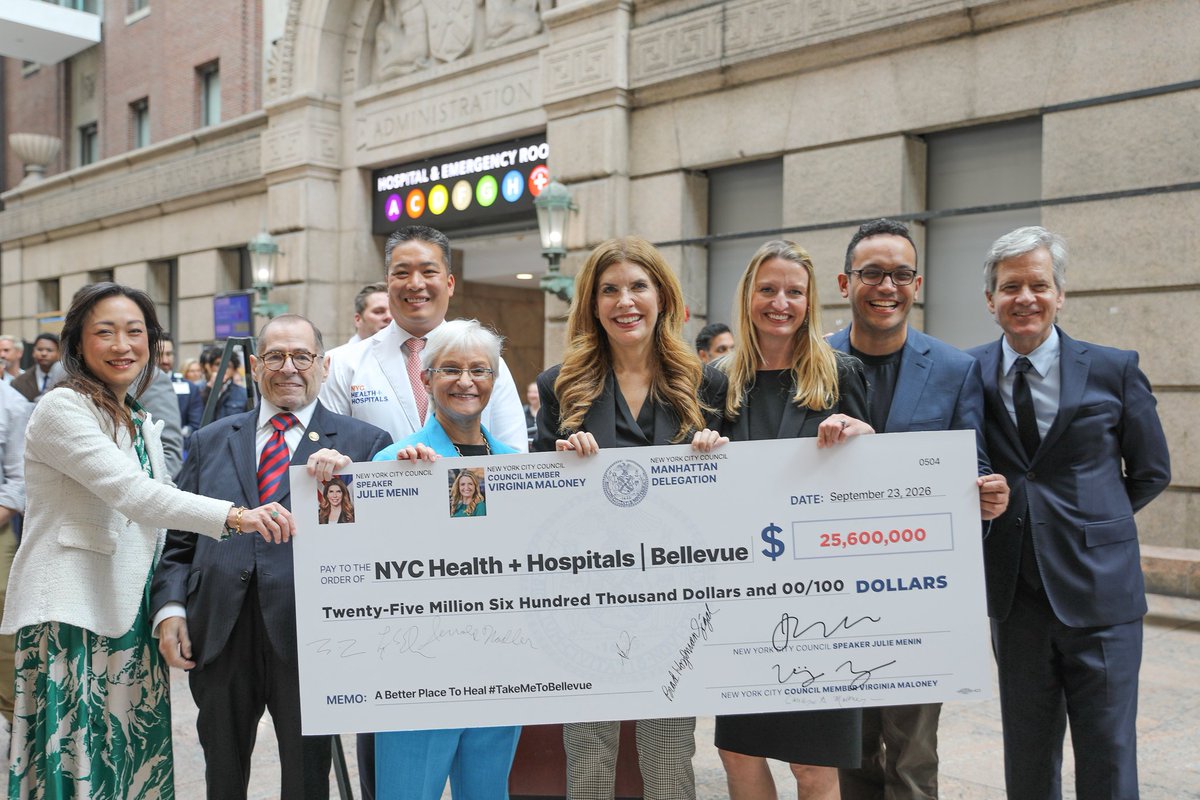 Lynn4NYC's tweet photo. Individuals living with severe mental illness often require specialized inpatient services to get the care they need.  Today’s announcement of a $25.6 million @NYCCouncil investment in Bellevue Hospital’s inpatient psychiatric services represents a significant commitment to expanding access to high-quality mental health care for New Yorkers.  Thank you to @SpeakerMenin and @vmmaloney for their leadership in making mental health services a priority.