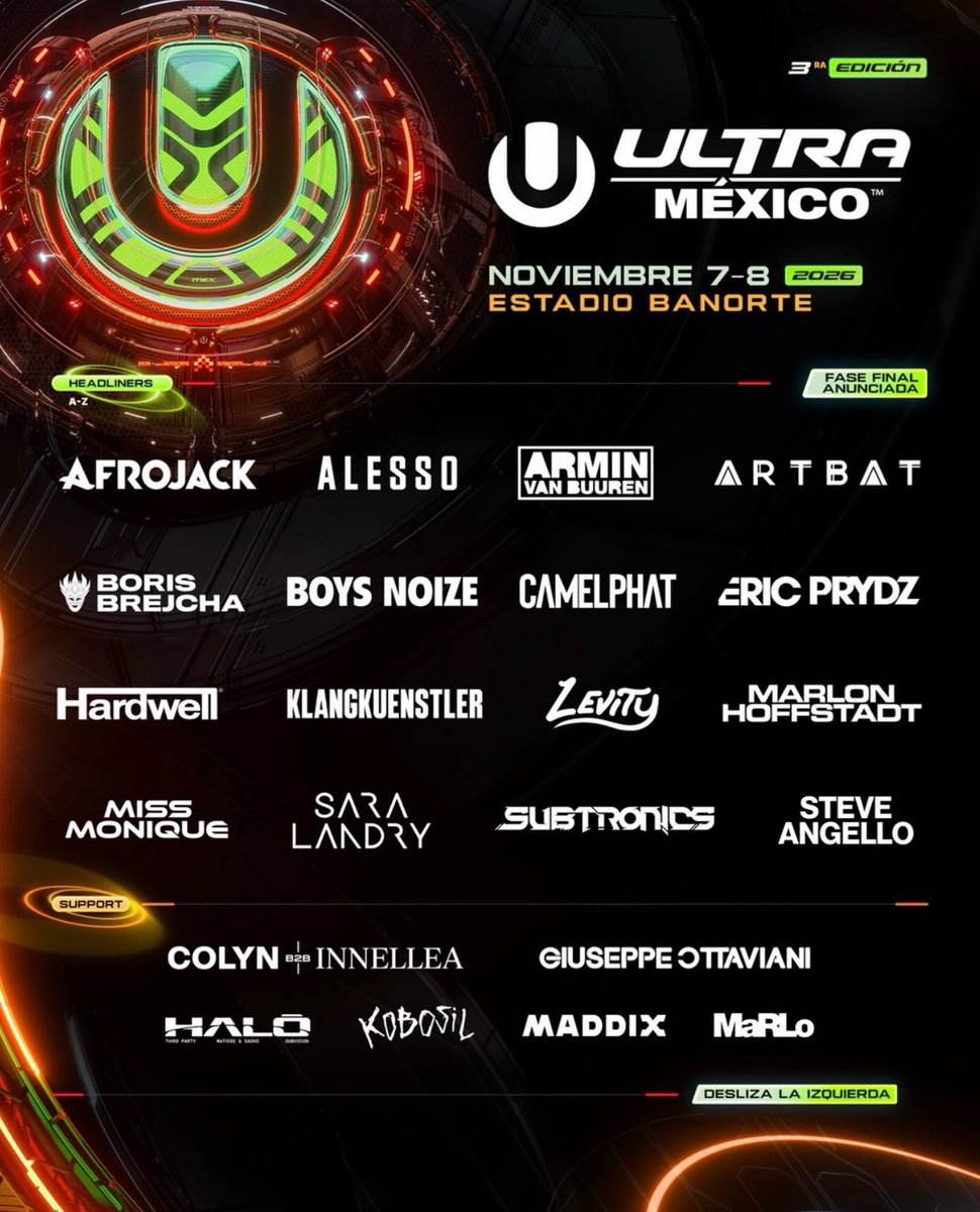 EMPOTV's tweet photo. El line up COMPLETO del @ultramexico está aquí ¿A quien no se pierden? 🔥

El regreso del ULTRA ocurrirá este año, el próximo 7 y 8 de noviembre en el Estadio Banorte 🇲🇽👏🏻

Boletos disponibles en https://t.co/EhI4YCX9Rw 🎫 https://t.co/DuvJ611Yp1