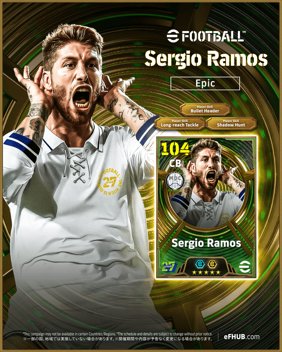 eFHUBx's tweet photo. [𝐏𝐑𝐄𝐃𝐈𝐂𝐓𝐈𝐎𝐍𝐒] Sergio Ramos ⚪️👑

🇪🇸 Leyenda de leyenda. El hombre de los momentos imposibles.

#eFootball2027 | #eFHUB https://t.co/Z3ta569b4y