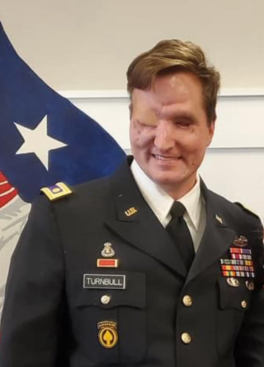 MilitaryCooI's tweet photo. Retired U.S. Army Major Jonathan Turnbull is a renowned special operations officer and American war veteran, widely recognized for his extraordinary story of survival, resilience, and community service.

On January 16, 2019, while conducting a routine inspection at a school in Manbij, Syria, an ISIS suicide bomber detonated an explosive vest next to their special operations team. The attack claimed the lives of 23 people, including four Americans. 

Turnbull miraculously survived the direct impact, even though doctors initially gave him a 0% chance of survival and estimated he had barely 12 hours to live. The blast caused catastrophic injuries, severe brain trauma, and total vision loss (enucleation of the right eye and permanent damage to the left). After spending two years hospitalized and undergoing more than 22 reconstructive surgeries, Turnbull managed to walk again, defying all medical odds. He formally retired from active duty in 2021. 🫡