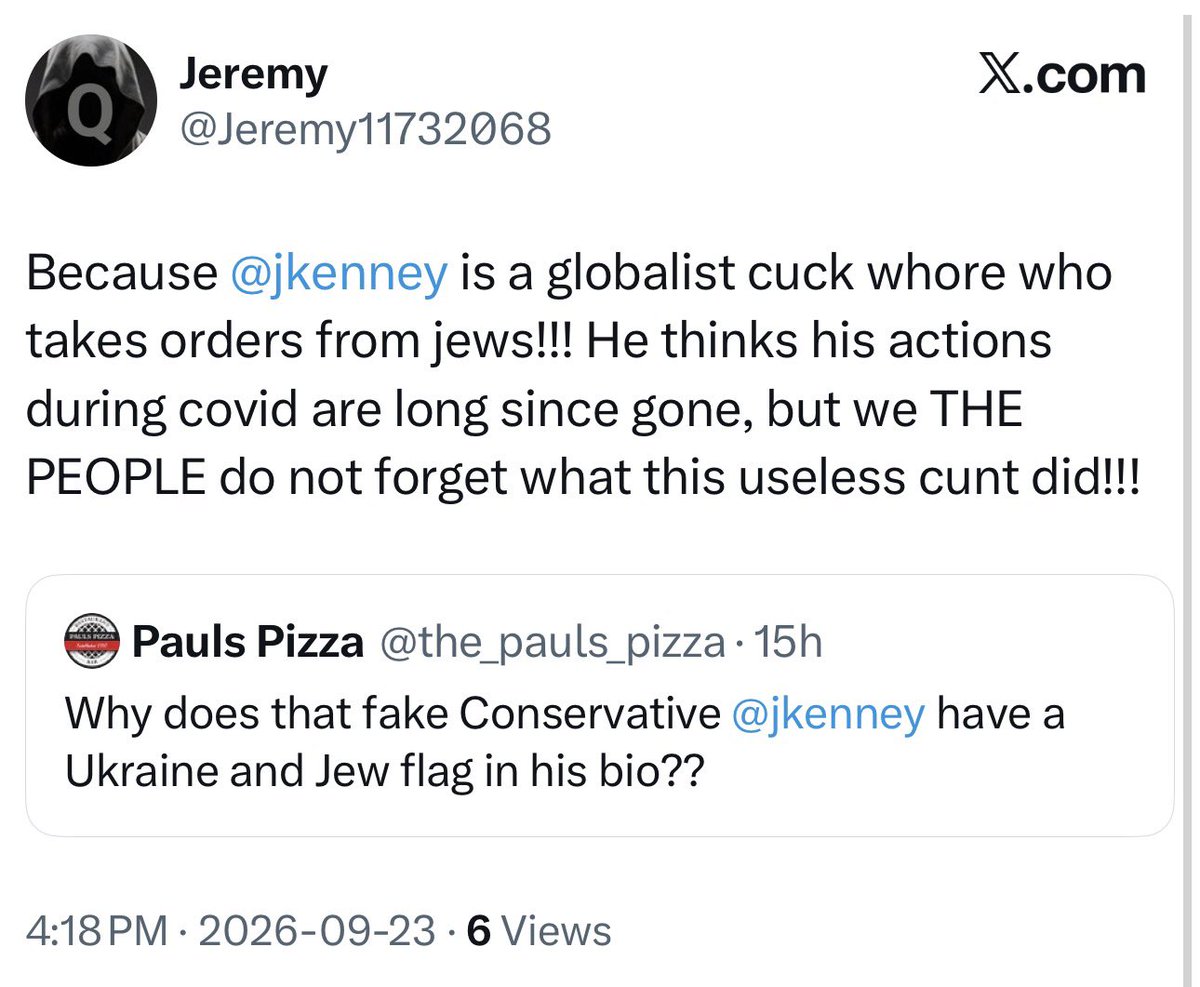 jkenney's tweet photo. I used to ignore these haters as irrelevant kooks looking for attention on social media.

But now it appears one of them tried to shoot up the Belleville Synagogue on Yom Kippur, and of course there have been other violent attacks by people radicalized by this kind of insanity.

It can neither be ignored nor dismissed.