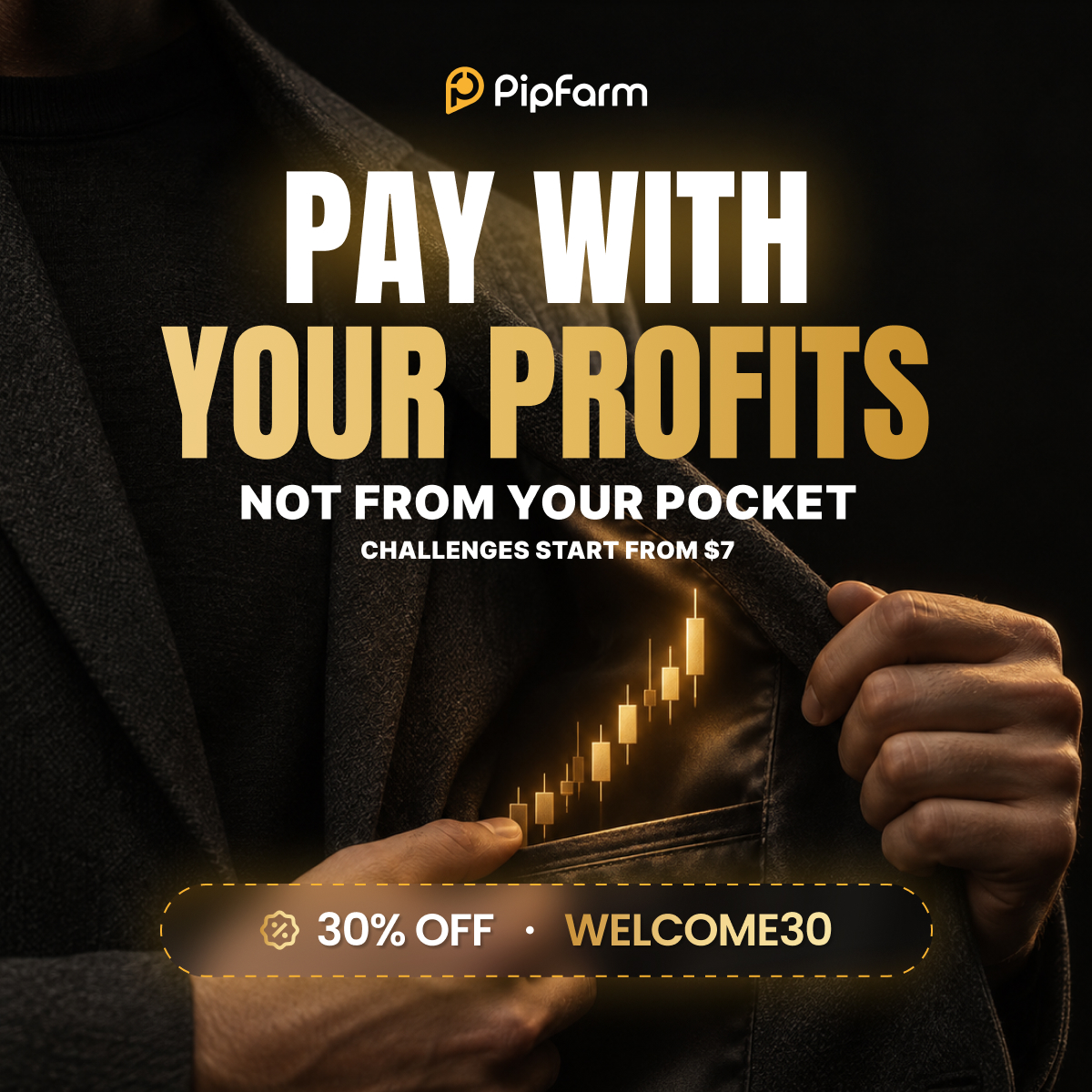 thepipfarm's tweet photo. 📈 Pay With Profits — how you trade decides what you pay
=> Pay the main fee from your profits, not out of pocket
=> Your performance in the challenge sets how much you pay
=> Up to 90% profit share
=> First payout on demand
30% off with code WELCOME30