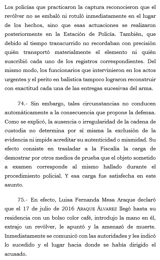 loviedoH's tweet photo. Corte S. Rad. 61361/26. F. T. y porte de armas de fuego.

A pesar de los defectos en la cadena de custodia se pudo acreditar con otros elementos objetivos la mismidad del arma. 

Con una llamada al CINAR se acreditó el elemento de no permiso de autoridad competente. https://t.co/dHgcy56vyu