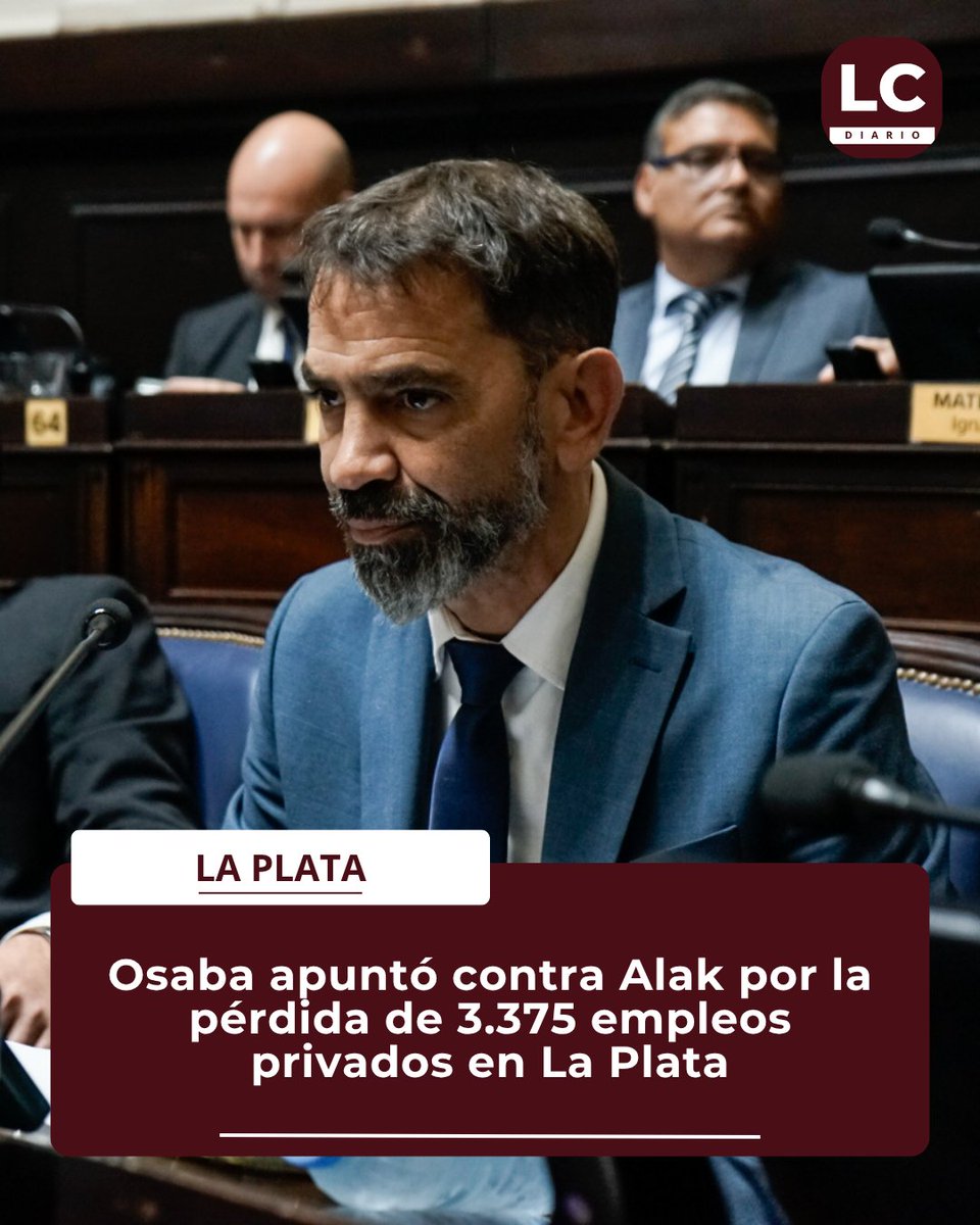 LaCurvaDiario's tweet photo. Osaba volvió a cuestionar la gestión de Alak con datos de DC Consultores: entre 2023 y 2025 La Plata perdió 3.375 empleos privados, mientras Tres de Febrero sumó 1.190. Dos municipios de la misma provincia y un contraste que vuelve a poner el foco en las decisiones de gestión. https://t.co/WZpJHJjvnj