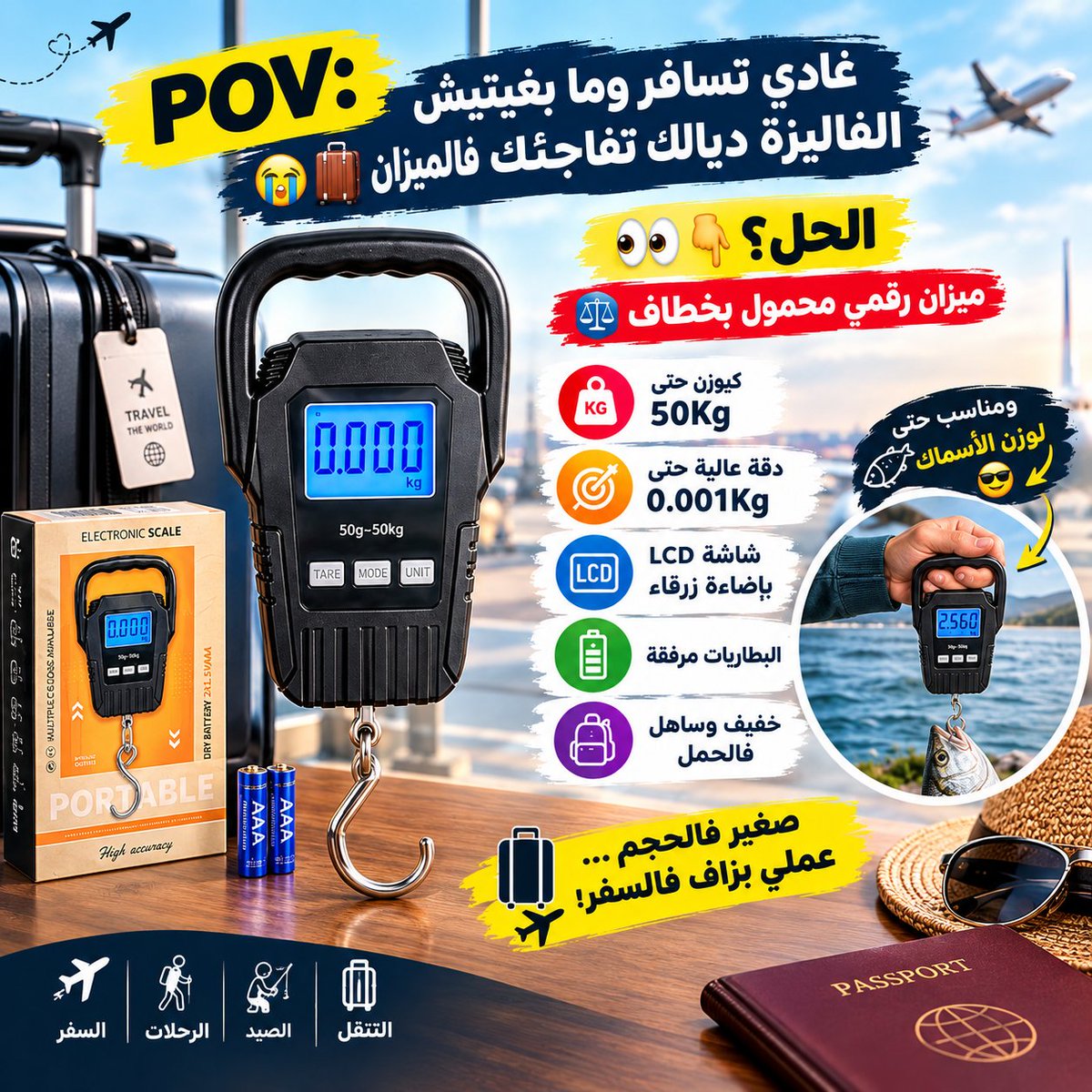 MallZone24's tweet photo. 🧳✈️ مسافر قريب؟ ما تخليش وزن الفاليزة يفاجئك فالمطار! ⚖️

ميزان رقمي محمول بخطاف:
✅ حتى 50Kg
🎯 دقة حتى 0.001Kg
💡 شاشة LCD بإضاءة زرقاء
🔋 البطاريات مرفقة
🎒 خفيف وعملي

🛒 تسوق دابا: https://t.co/9dbCnx0541

#المغرب #السفر #ميزان_رقمي #ميزان_الأمتعة #تسوق_اونلاين https://t.co/XJvFv8IO5A