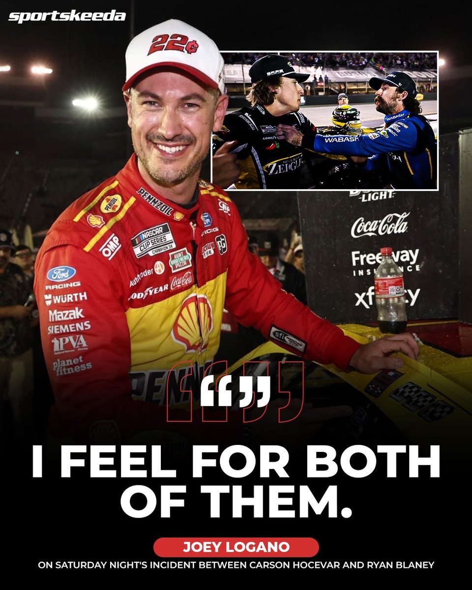NASCARatSK's tweet photo. Joey Logano BREAKS DOWN the wild Carson Hocevar and Ryan Blaney confrontation 😳🏁🔥

#NASCAR #RyanBlaney #CarsonHocevar https://t.co/pS1PlgJc8u