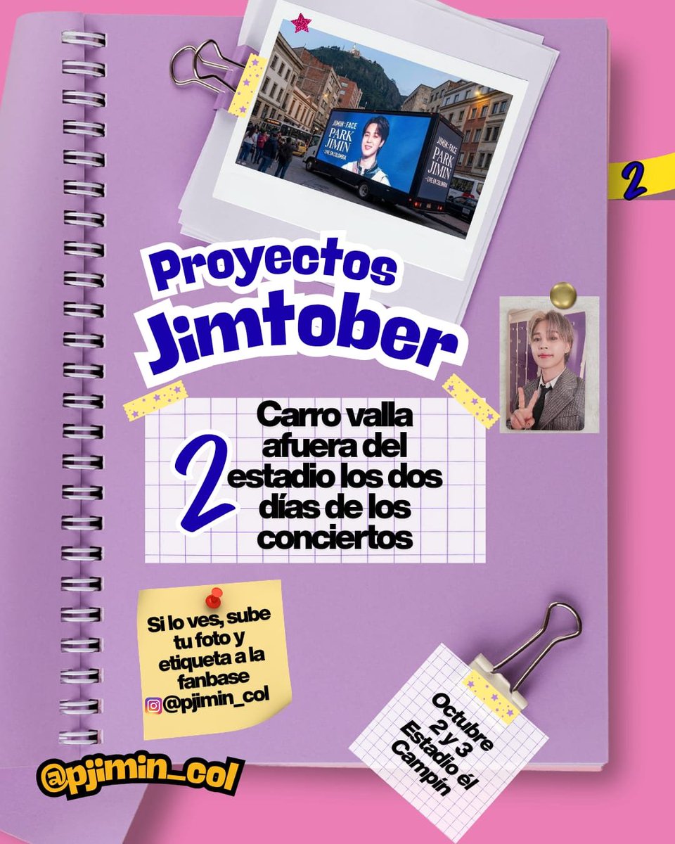 PJiminColombia's tweet photo. ¡COLOMBIA SE PREPARA PARA RECIBIR A JIMIN! ✨

Durante los días de concierto, un carro valla recorrerá los alrededores del Estadio El Campín llevando a Jimin por las calles de Bogotá. 💛

¡Vivamos juntos este momento tan esperado! 🎊

#Jimtoberenbogota
#JimtoberfestColombia2026 https://t.co/mviKjOKiNN