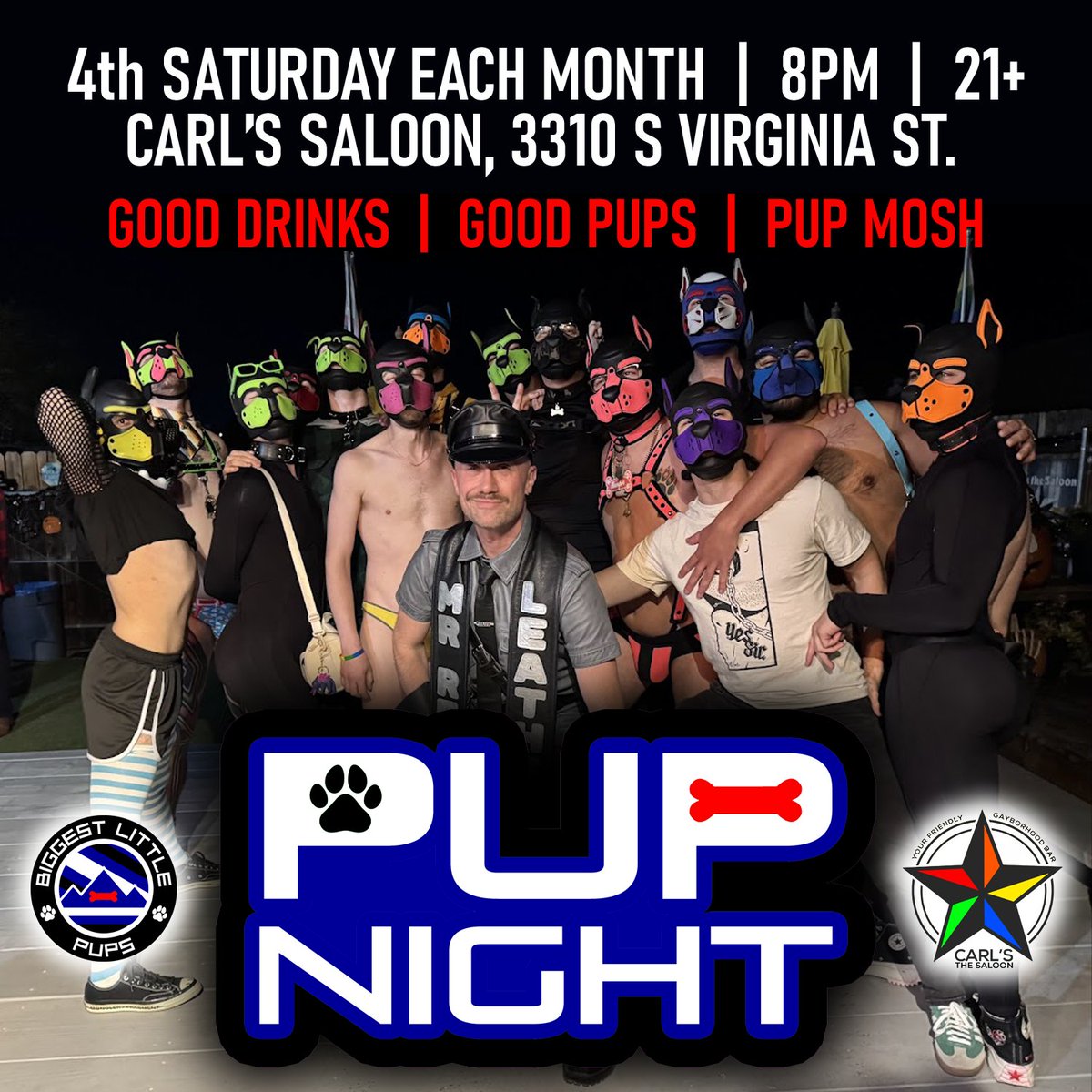 BLPupsReno's tweet photo. Awwwwoo Pups! Our monthly Pup Night this Saturday, September 26th! begins at 8:00PM and will go until we are all barked out. 

We will be having a return of our pup mosh for those puppies interested in a pup headspace! Join us for drinks, music, and pupping out! 🐾 https://t.co/0SSDJEIrPG