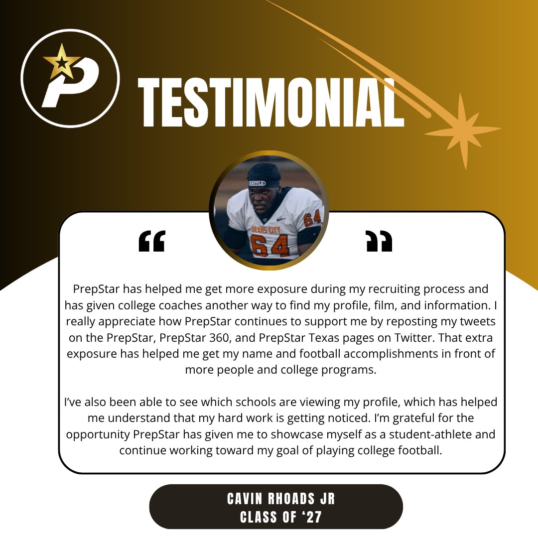 CSAPrepStar's tweet photo. At PrepStar, we help our athletes get real results. Here's another success story from one of our incredible athletes, Cavin Rhoads @CavinRhoadsJr27!

Ready to get seen like him? Create your FREE profile now! Link in bio.

@prepstar360 
@Prep2Play https://t.co/QHuGZvthSx