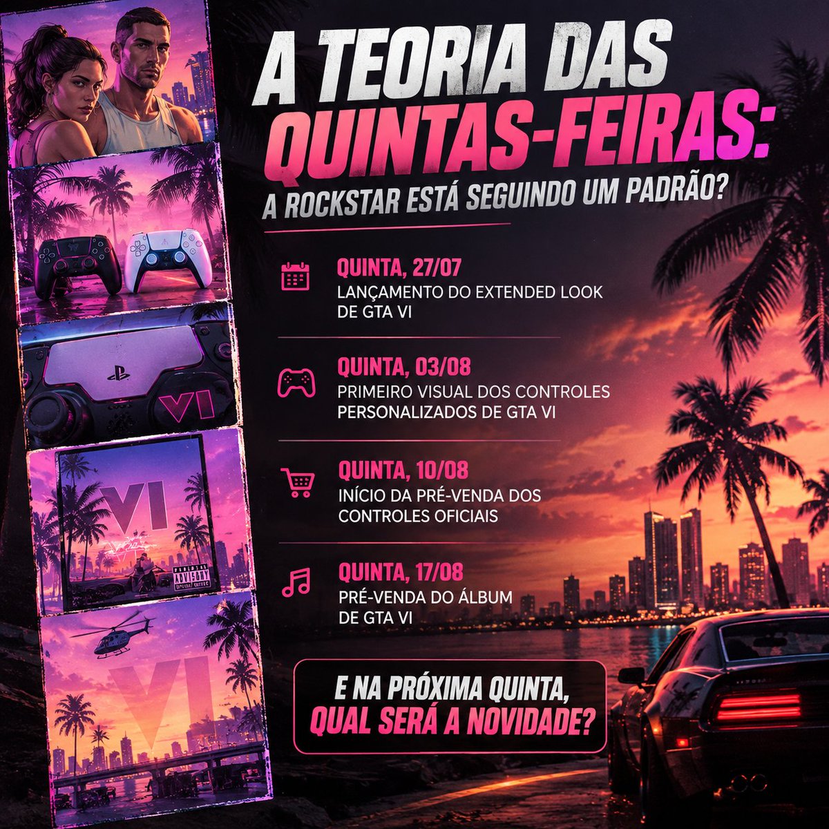 savecorrompidoX's tweet photo. 👀 A Rockstar está seguindo um padrão nas quintas-feiras?
Nas últimas semanas, GTA VI teve novidades importantes sempre na quinta. Coincidência ou estratégia de marketing?
Se o padrão continuar… o que vem na próxima? 🔥
#GTA6 #GTAVI https://t.co/SMcOgbiE1j