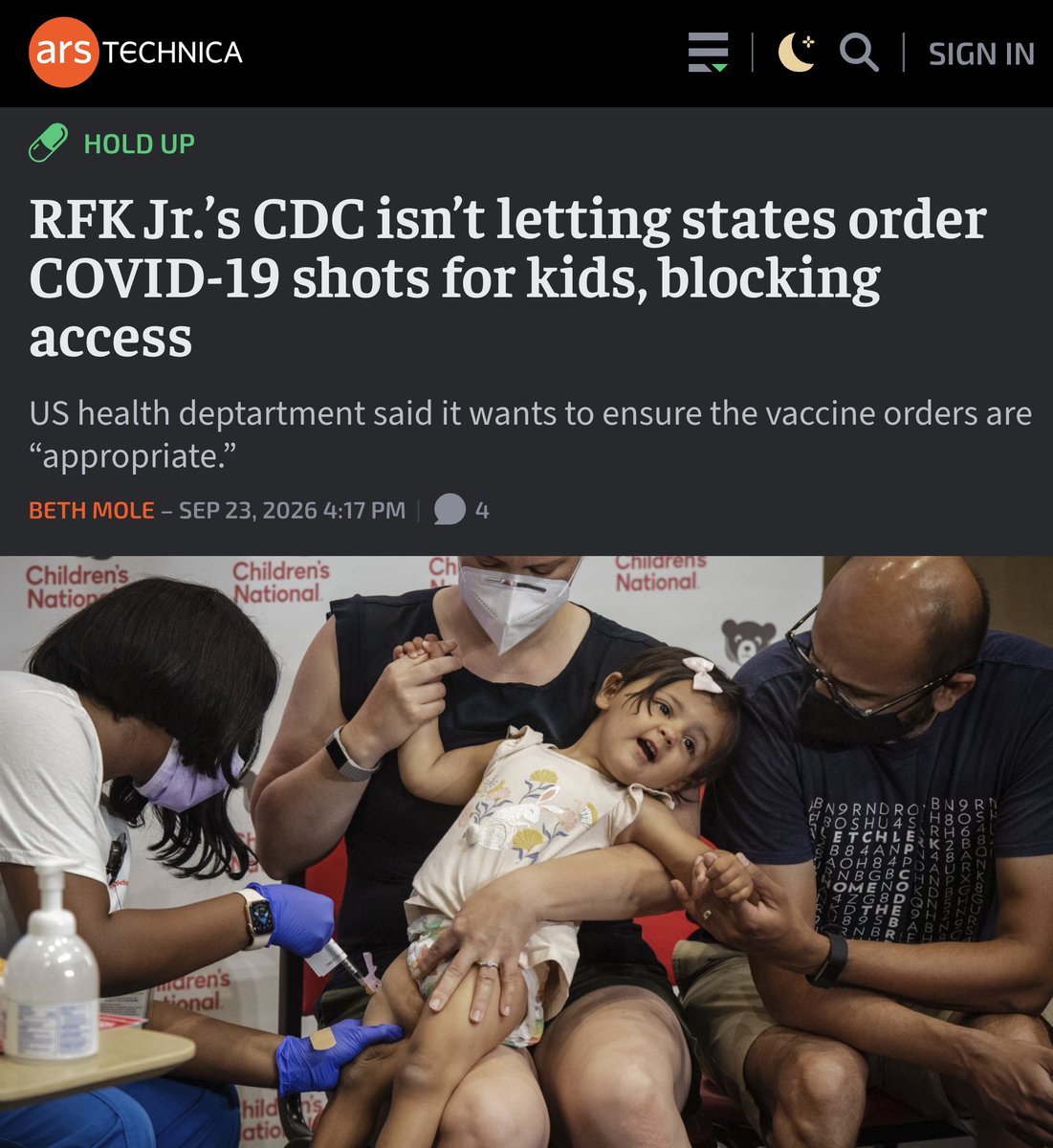 Jordan_Sather_'s tweet photo. "RFK Jr.'s CDC isn't letting states order COVID-19 shots for kids."

Good. https://t.co/eMne5Y4m6j