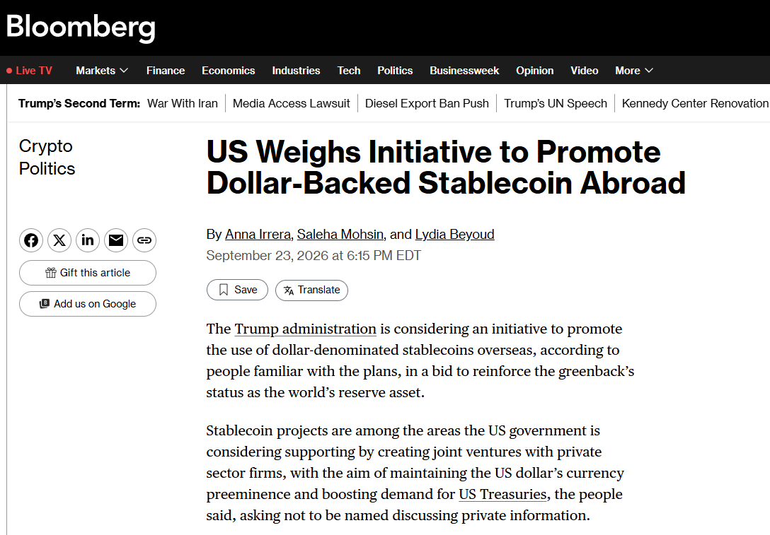 ChadSteingraber's tweet photo. The US Government will begin promoting the US Dollar Stablecoin globally.

✅🏁 https://t.co/VEZFgQ5KPt