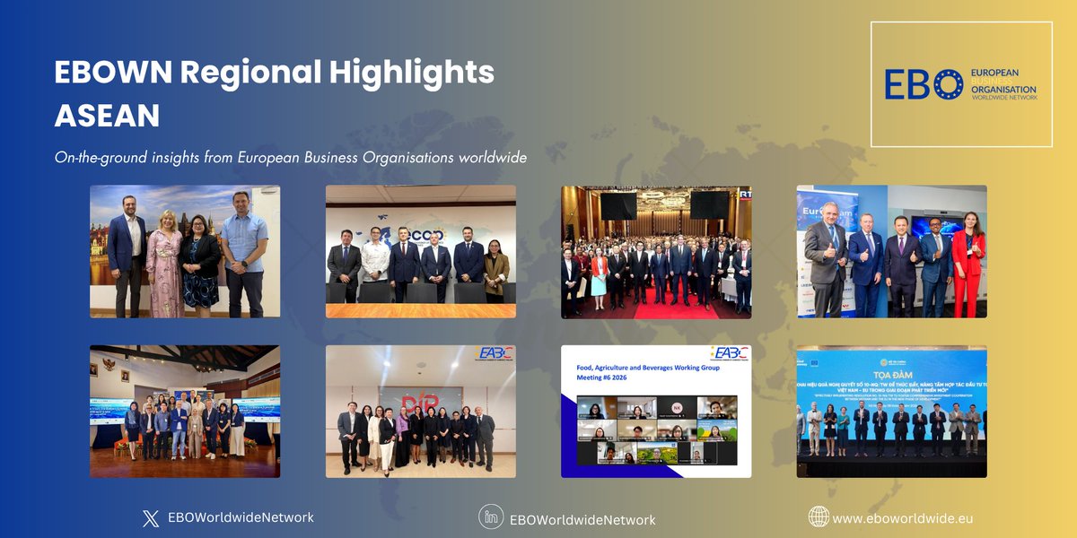 EBOWWN's tweet photo. 🌏 EBOWN ASEAN Regional Highlight: 🇰🇭 Cambodia–Europe ties | 🇮🇩 Indonesia–EU engagement | 🇱🇦 Sustainable tourism | 🇲🇾 Trade &amp; investment | 🇲🇲 Responsible business | 🇵🇭 EU partnerships | 🇸🇬 Economic security | 🇹🇭 FTA dialogue | 🇻🇳 Investment cooperation https://t.co/07fT3St1wX