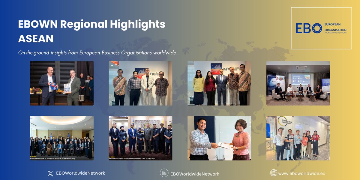 EBOWWN's tweet photo. 🌏 EBOWN ASEAN Regional Highlight: 🇰🇭 Cambodia–Europe ties | 🇮🇩 Indonesia–EU engagement | 🇱🇦 Sustainable tourism | 🇲🇾 Trade &amp; investment | 🇲🇲 Responsible business | 🇵🇭 EU partnerships | 🇸🇬 Economic security | 🇹🇭 FTA dialogue | 🇻🇳 Investment cooperation https://t.co/07fT3St1wX