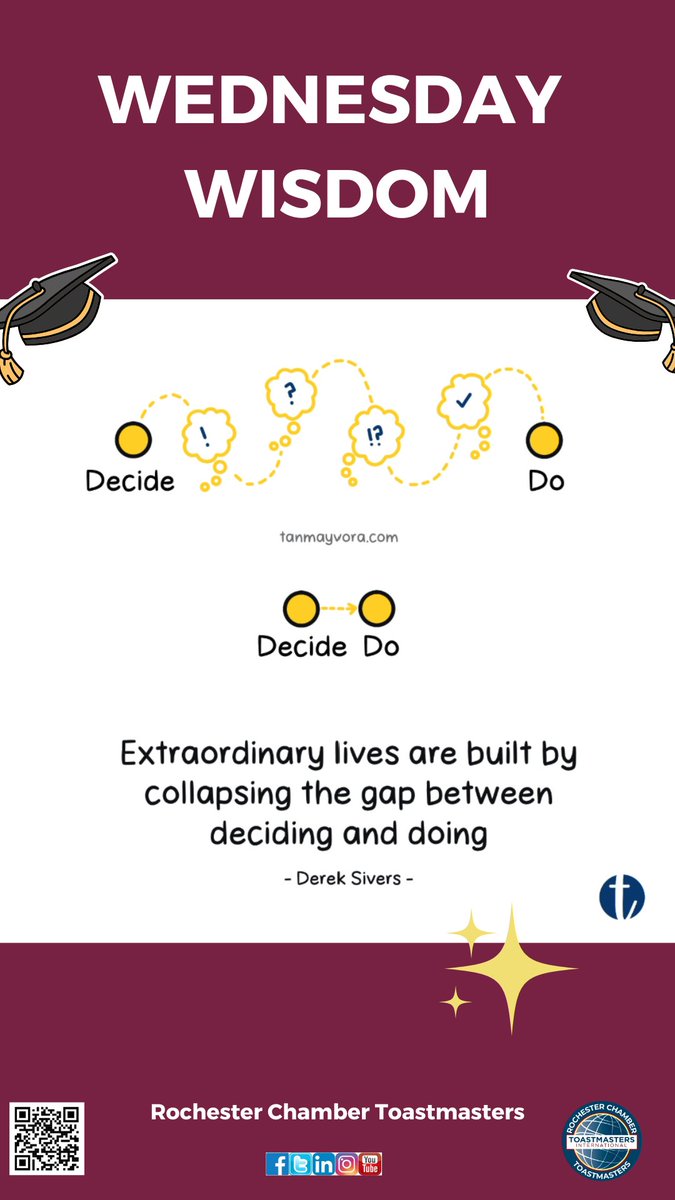 ChamberTmasters's tweet photo. Wisdom Wednesday – The Decide-Do Gap: Why the Distance Between Intention and Action Defines Your Results #Toastmasters #rochestermn #mn #rochmn #publicspeaking #leaders #mentors #toastmastersinternational #decide #do https://t.co/HOu3SNjSJu