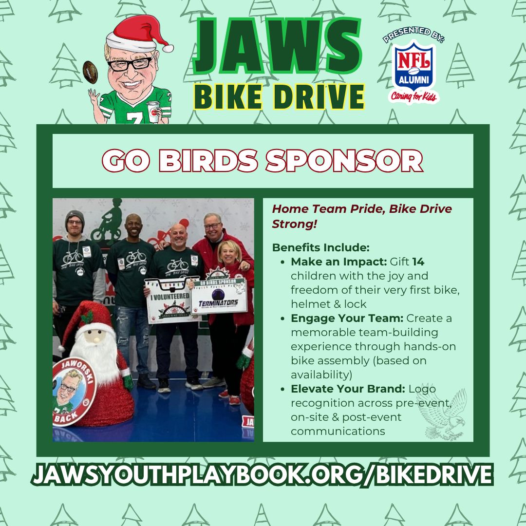 JawsYouthPlay's tweet photo. It’s (almost) the most wonderful time of the year! Swipe to see how YOU can get involved! 🎄✨

@jawsceoqb’s 11th annual Holiday Bike Drive presented by @NFLAlumni is coming up, and it’s never too early to start spreading the holiday magic! https://t.co/ZSfp8ROKEl