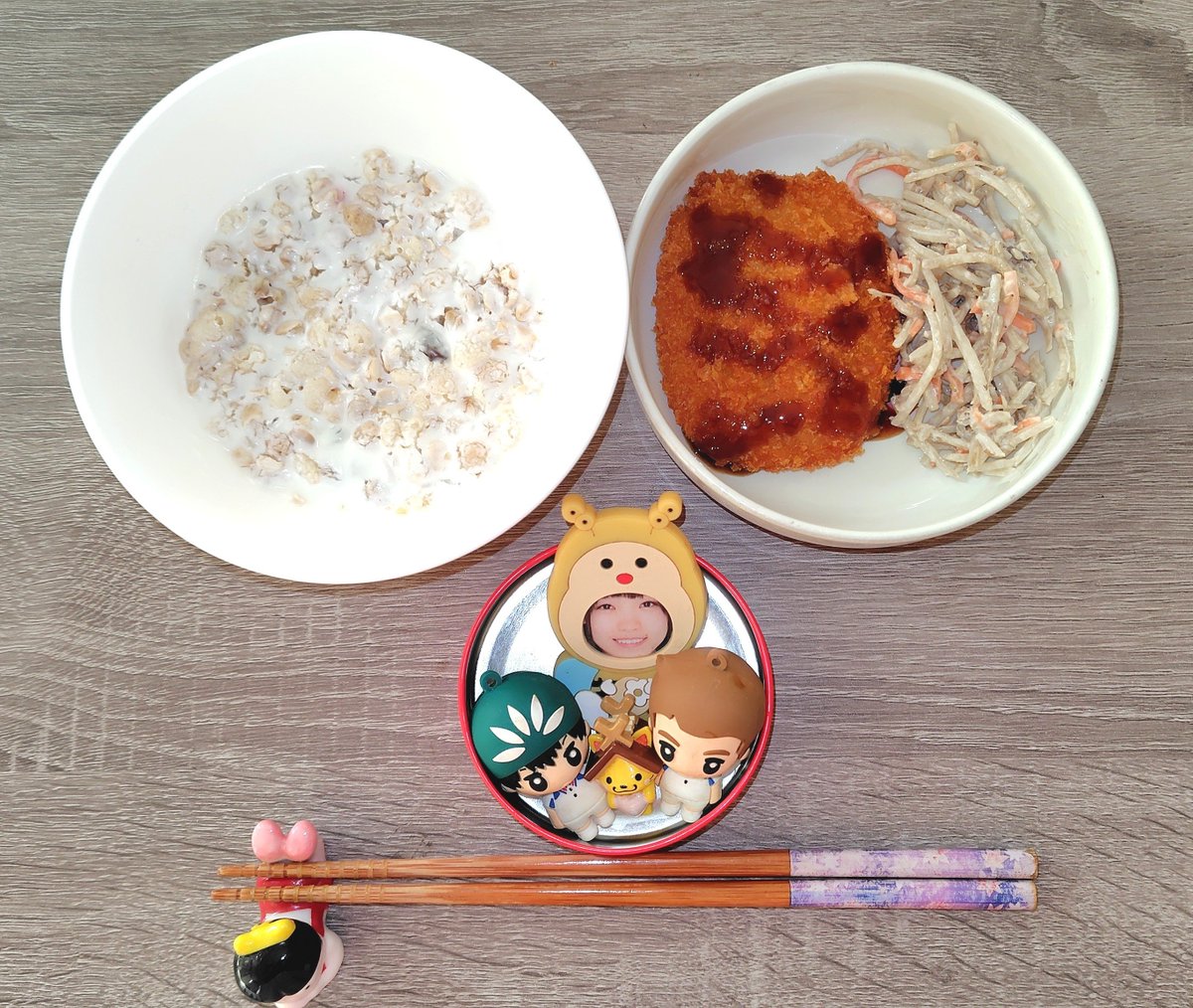 tsubami4708's tweet photo. おはようございます🐢
連休が終わってしまいました…(´・ω・｀)

今日の朝飯
🟢フルグラヨーグルト
🟢コロッケ(惣菜/昨日の残り)
🟢ごぼうサラダ(レトルトパウチ)
 #いただきます https://t.co/98r9V9q0VD