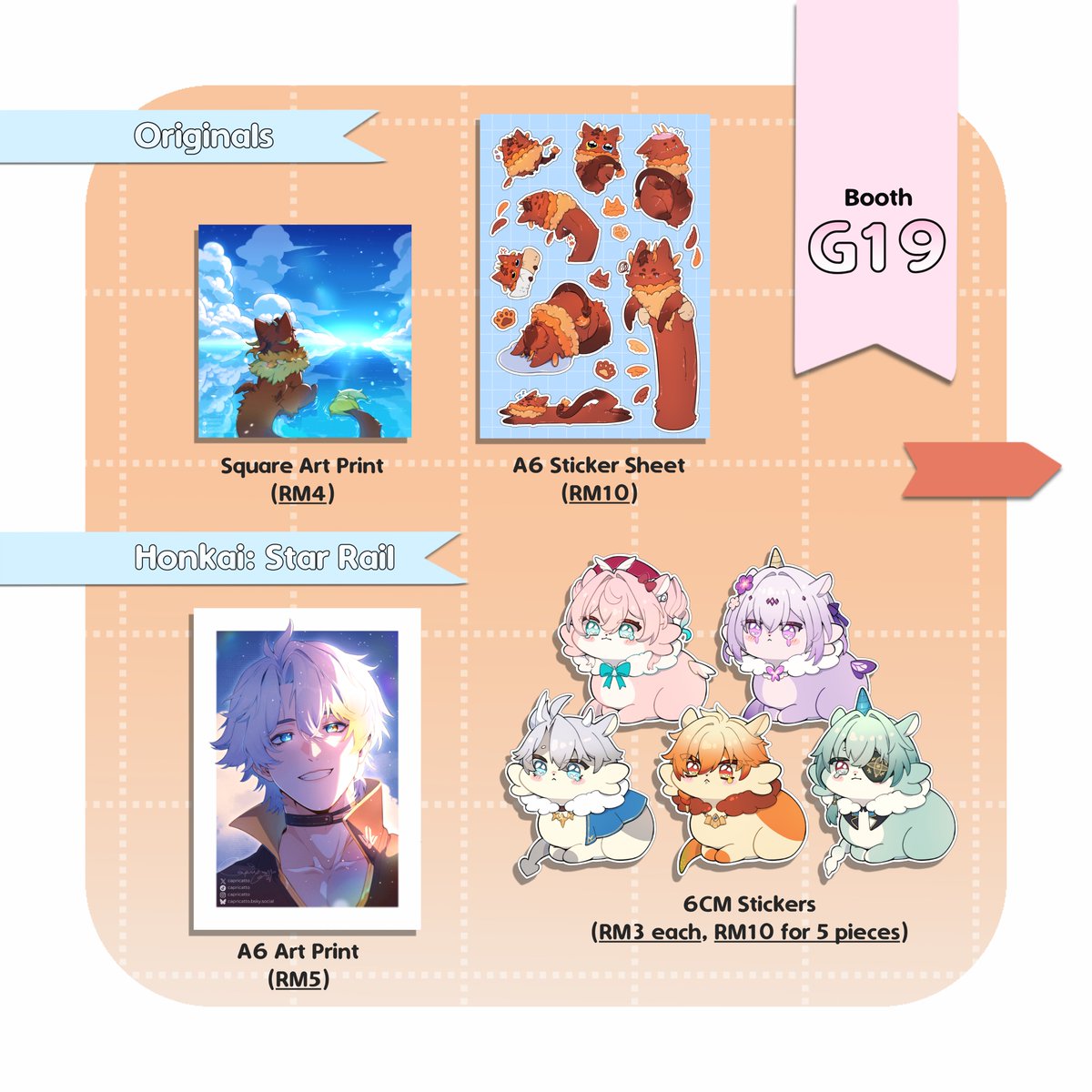 capricatto's tweet photo. Hi! A bit late but I humbly offer my catalogue for #AnimeFestPlus 2026

This is my first time joining a booth and its all thanks to @farah_adibaYT and @kentangbakor for giving me the chance even tho I couldn't be there personally🥹

Do stop by and check out their stuff as well!🧡 https://t.co/LnRWcMFhVM