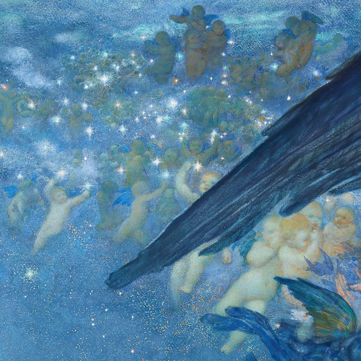 22hrr22min's tweet photo. night with her train of stars by edward robert hughes (english, 1912) https://t.co/6wiApRH3Ut