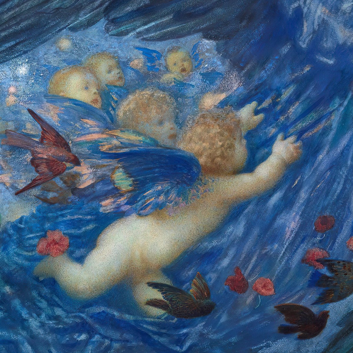 22hrr22min's tweet photo. night with her train of stars by edward robert hughes (english, 1912) https://t.co/6wiApRH3Ut