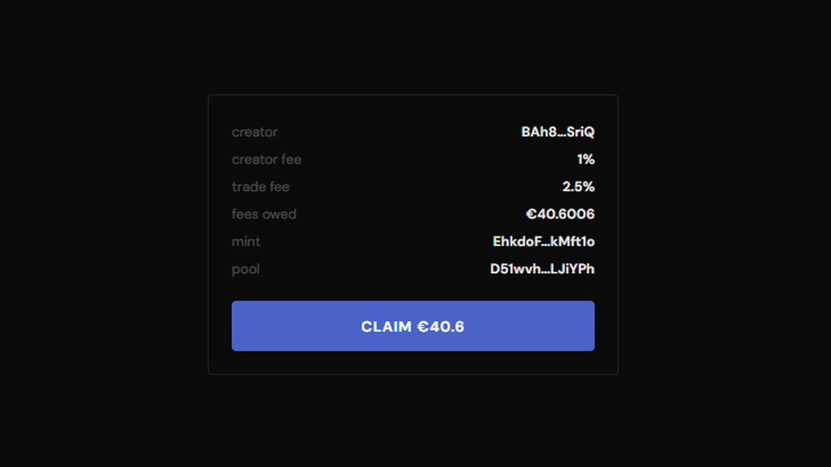 ForexFunPad's tweet photo. New update: Creator Fee Claims.

Creators can already see their fees owed, but there’s currently no claim button, so the funds remain onchain.

This update adds a Claim button and automatic conversion, so creators can receive their fees directly in USDC or SOL. https://t.co/rNyR1g2cim