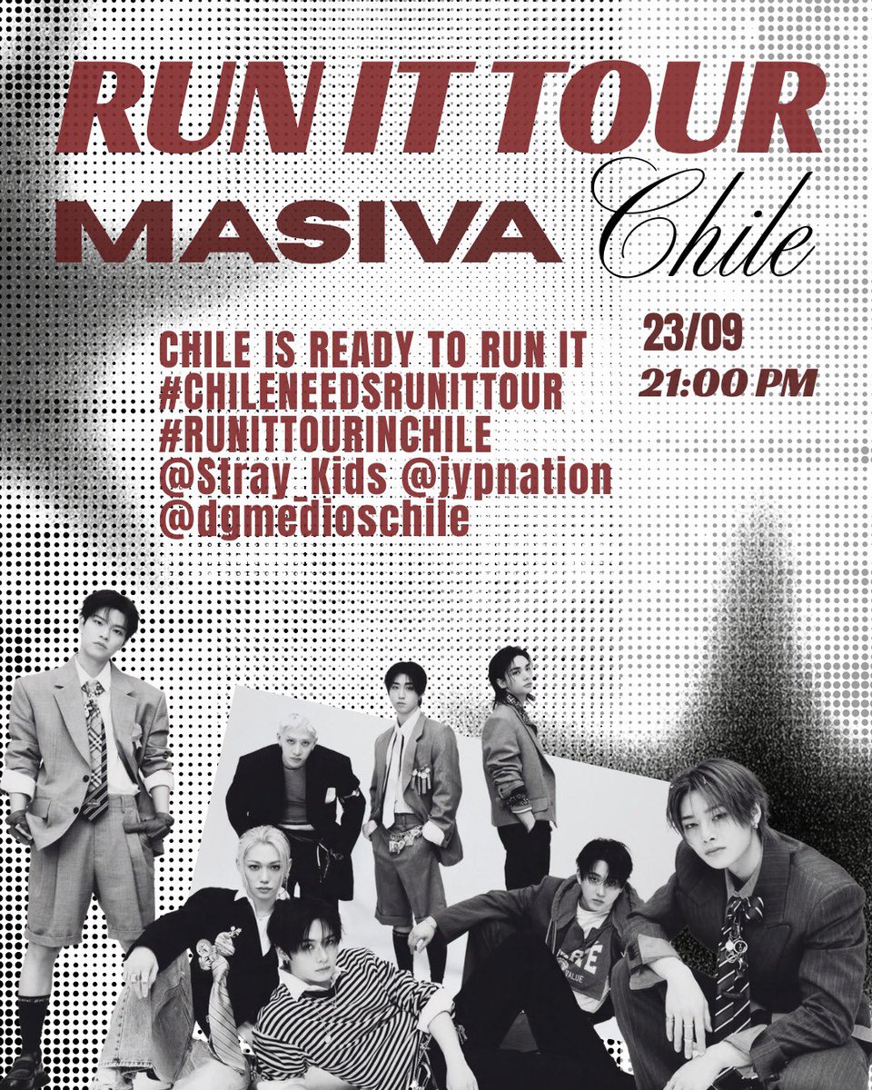 TeamStayChile's tweet photo. ¡STAY! hoy traemos una masiva más con la intención de demostrar nuestras ganas de tener a los chicos de vuelta en nuestro país! 

¡Únete con los siguientes tags! ⤵️

CHILE IS READY TO RUN IT 

#CHILENEEDSRUNITTOUR 
#RUNITTOURINCHILE 
@Stray_Kids @jypnation @dgmedioschile https://t.co/JMxdoD24P9