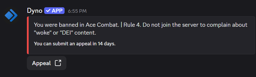 judge_dillon's tweet photo. 🚨Ace Combat 8 "Explicitly uses inclusive terminology"🚨

According to Mod on Ace Combat's Official Discord who has listed pronouns and banned me for asking

It is now against the rules to even ask about DEI/LGBT contrivances inserted into video games?

@BandaiNamcoUS https://t.co/kD5fteGjzu