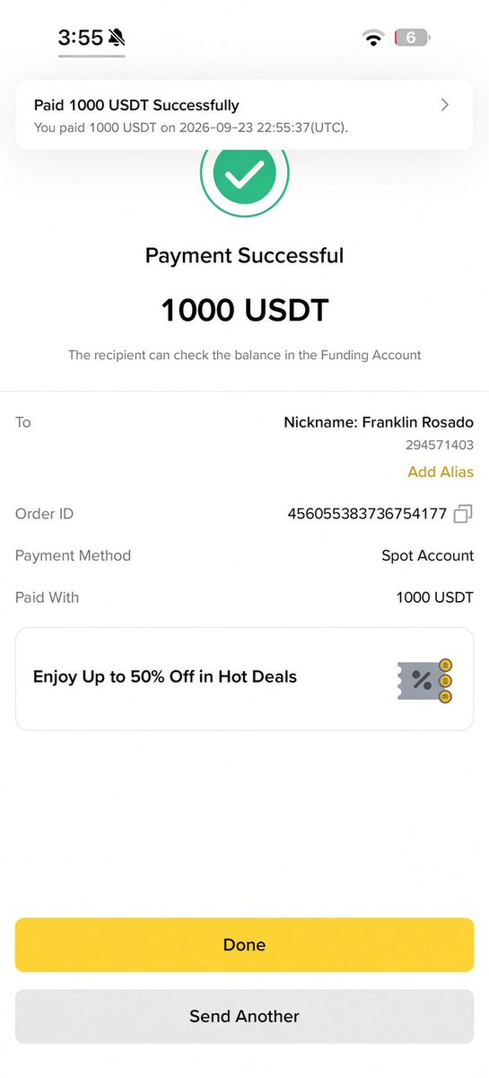 Crypto__Haris's tweet photo. As promised, $1000 sent to 3 new random Binance UIDs: 972919760, 1096604774 and 294571403 🎉🔥

I will send $1000 to 3 more new people today 🤑

Comment your Binance UID or wallet address below 👇 https://t.co/wYbzPYfZV8