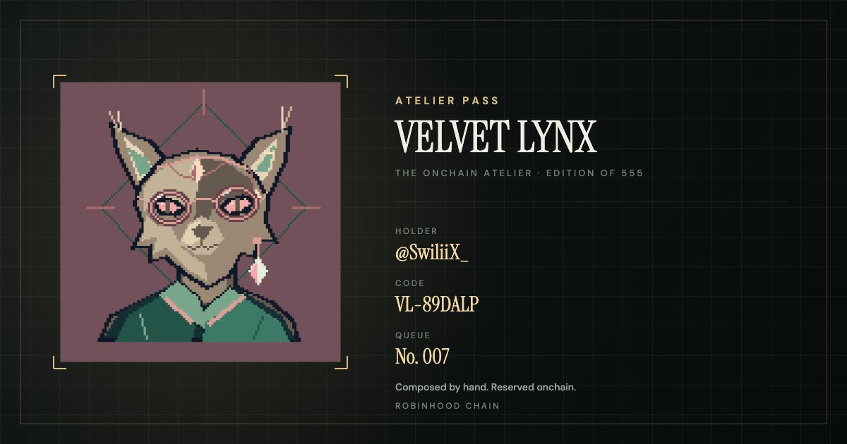 SwiliiX_'s tweet photo. I composed my Velvet Lynx and joined the list.

555 editions. You pick every trait.

https://t.co/fvcUbhFjwv https://t.co/37rKcjUU9e