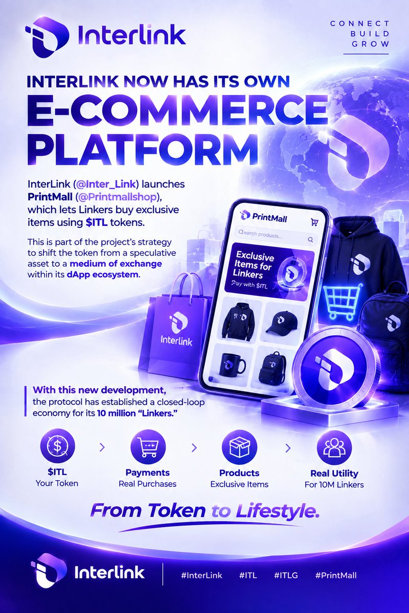 DaudSalleh7's tweet photo. 🛍️ INTERLINK ENTERS E-COMMERCE
@Inter_Link launches PrintMall, enabling Linkers to use $ITL for real purchases. 💎
🌐 $ITL → Payments → Products → Real Utility
Another step toward a stronger InterLink dApp economy. 🚀
#InterLink #ITL #ITLG #PrintMall https://t.co/27zvdwGfwS