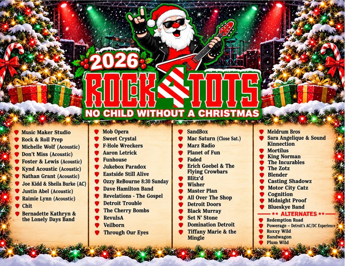 screamin1's tweet photo. This Years Line Up for Rock 4 Tots with #WCSX https://t.co/1H8fMAMbTd