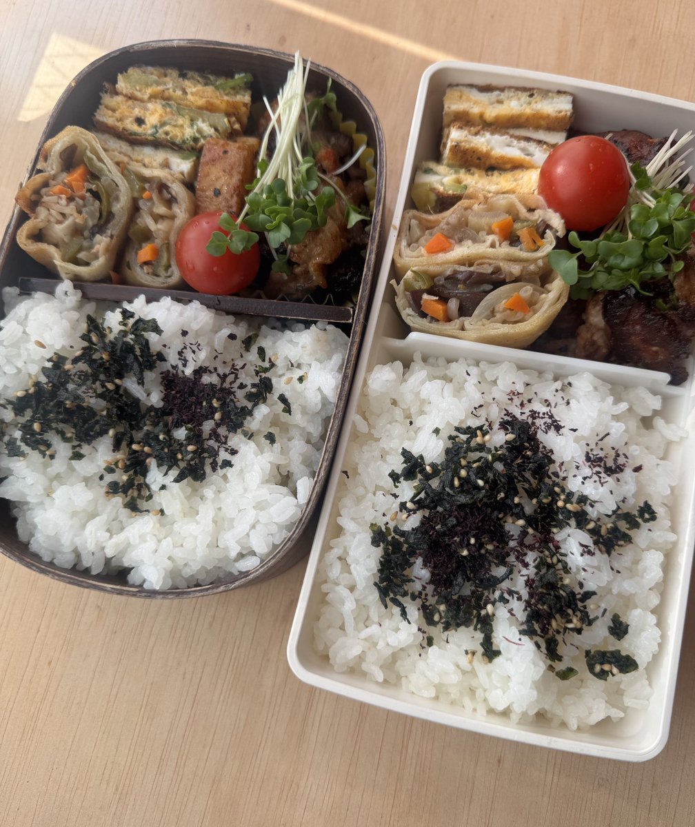 nyarome8's tweet photo. 【今日のお弁当】

・豚のポン酢照り焼き
・春巻き
・カニカマ入り卵焼き

おはようございます。
連休あけのお弁当、買い物に行ったの
全く思い付かず…
昨日の夕食の残りをいれて、とりあえずしのぎました。
また明日もあるー。

#お弁当記録 https://t.co/v0RM57IPHO
