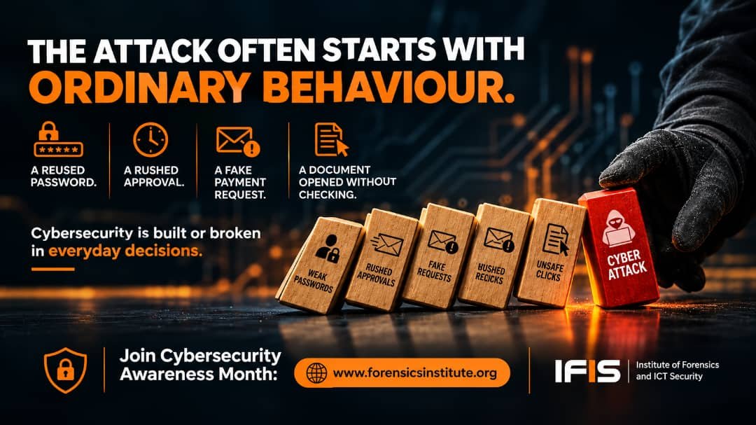 forensicsIFIS's tweet photo. ⚠️ One reused password. One rushed approval. One unchecked click. That's all it takes to knock everything down. 🧨💻
Cybersecurity is built or broken in everyday decisions. 🔐
Join Cybersecurity Awareness Month with IFIS 🌐 https://t.co/hBUI3VPbZ8
#CybersecurityAwareness #IFIS https://t.co/p37KhH3NyK