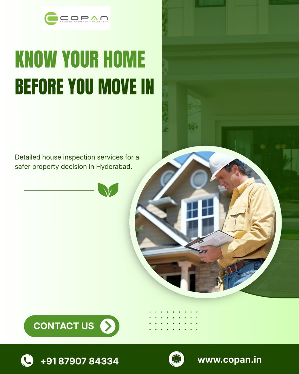 copan_property's tweet photo. A detailed property inspection can help you identify potential issues and make a more informed decision before buying or renting. With COPAN’s home inspection services in Hyderabad, get the property checked before you commit. 

+91 87907 84334 | 🌐 https://t.co/XNc1iiqDwk https://t.co/aKEic1BiQW