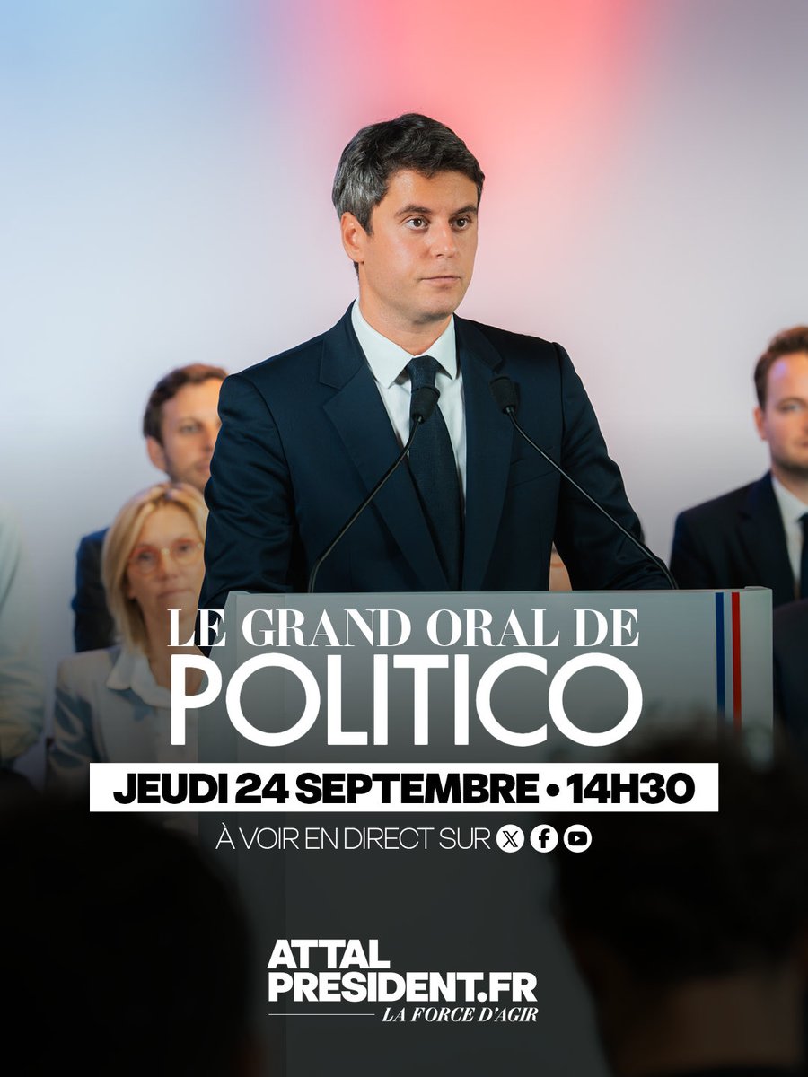GabrielAttal's tweet photo. À demain, 14h30, pour le Grand Oral de Politico. https://t.co/GJrt42wCqZ