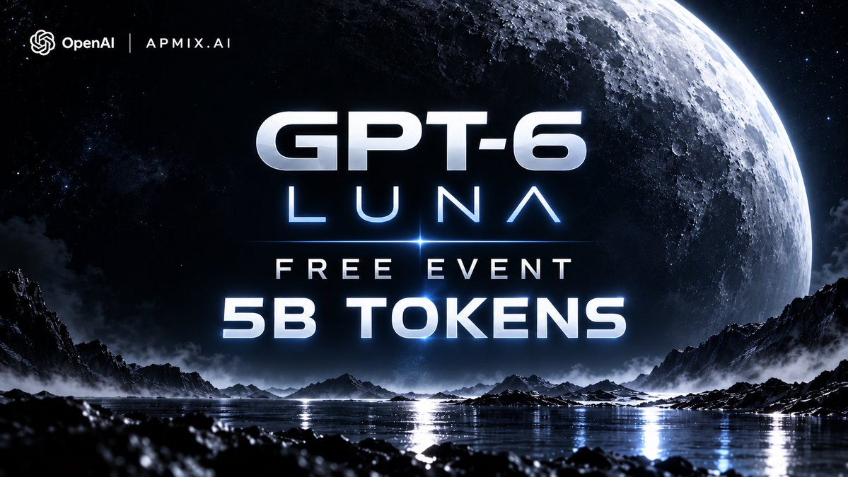 ApmixAi's tweet photo. 5 BILLION TOKENS. FREE. 🌙

On September 25, GPT-6 Luna opens for everyone on APMIX.

• 5B weighted tokens in one shared pool
• No paid plan required
• Your own plan allowance stays untouched
• When the 5B pool hits zero, the event ends

Sign in before it starts → https://t.co/3Ad1FPbHqP

What model should we make free next?

Share this post or repost it so more people can join.